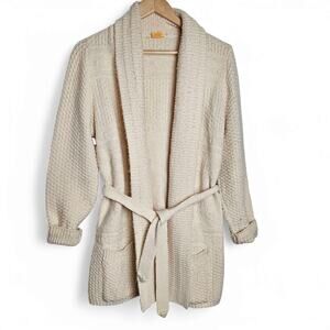 Sabra Wintuk Vintage Women's 70s Fisherman Style Belted Cardigan Sweater Size M